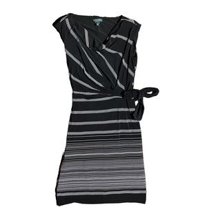 Lauren Ralph Lauren Black Stripe Wrap Dress